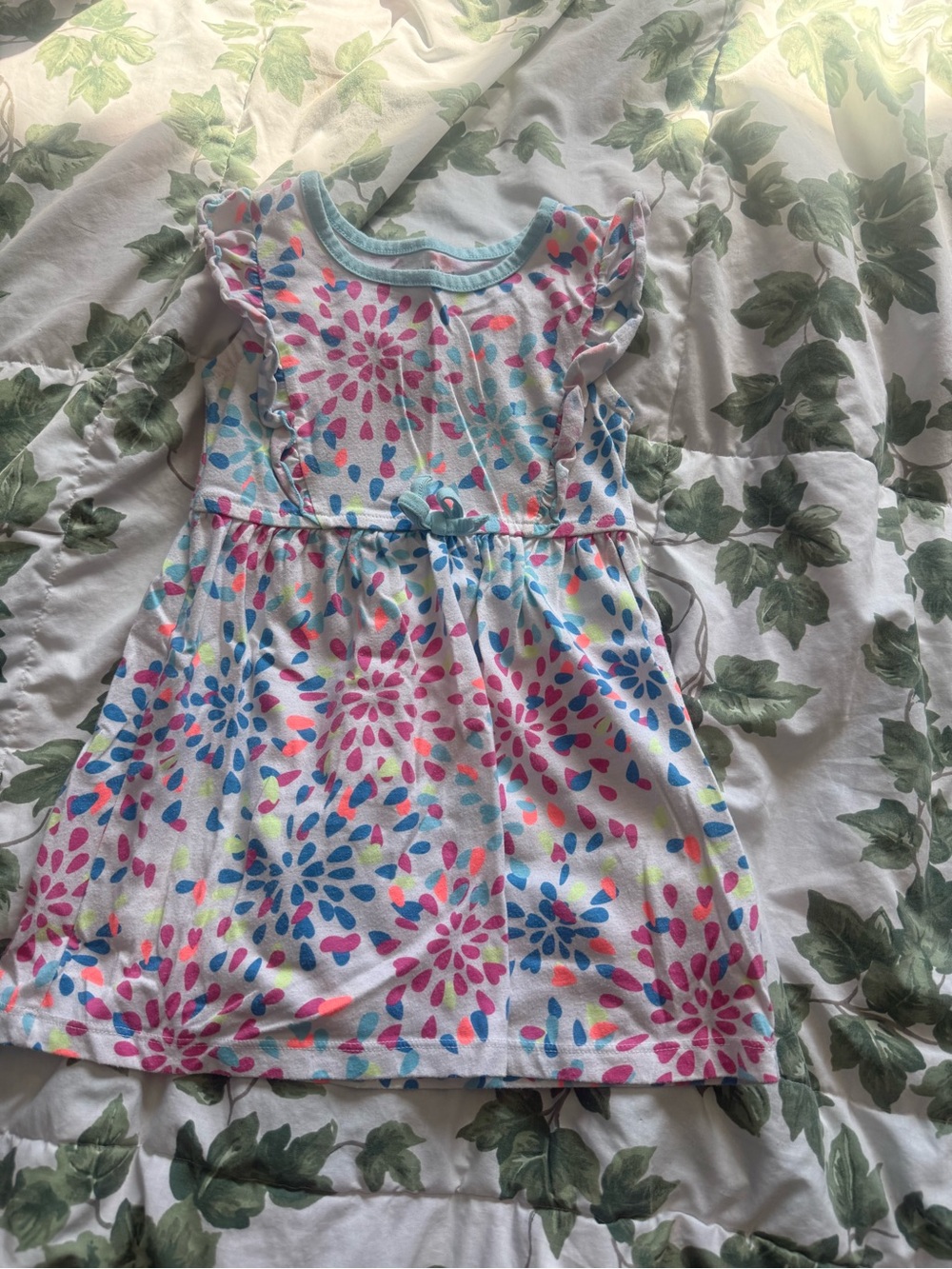 healthtex White Dress with Pink, Blue & Teal Burst Print
